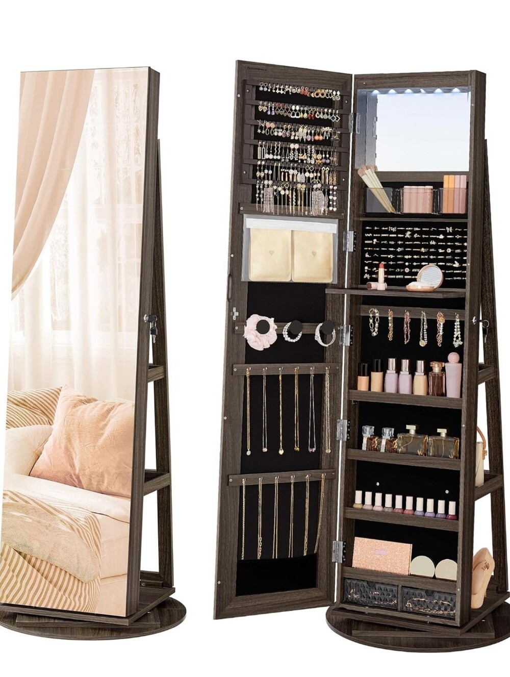 Songmics NWT 6 LED'm Mirror/Jewelry Cabinet 360° Swivel, Lockabke 《UNOPENED BOX》